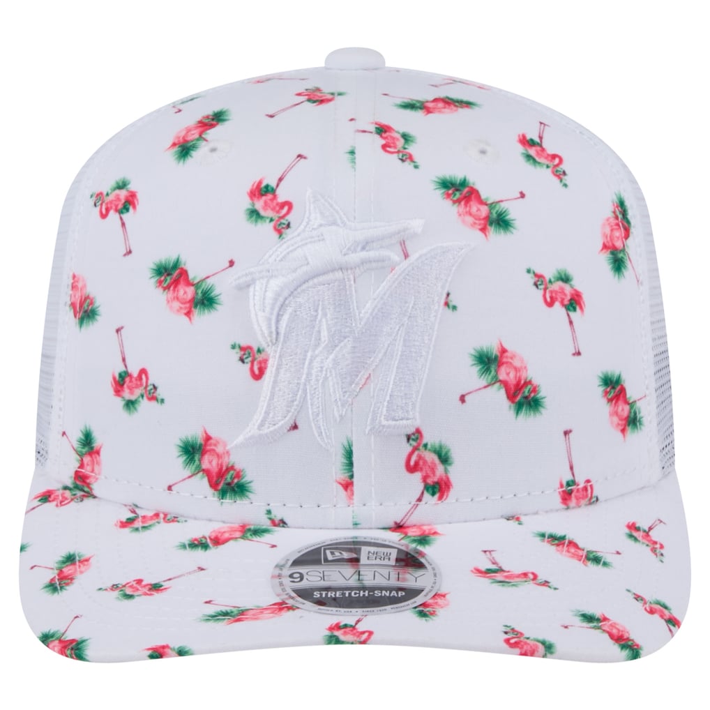 Miami Marlins New Era Flamingo Mesh Back 9SEVENTY Stretch-Snap Hat - White